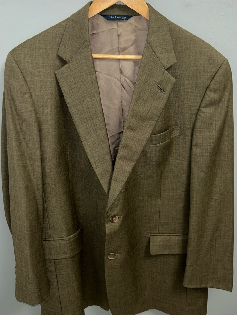 VTG Burberrys Men Wool Blazer Sport Coat Jacket Two Button Olive Brown 46R UNITE